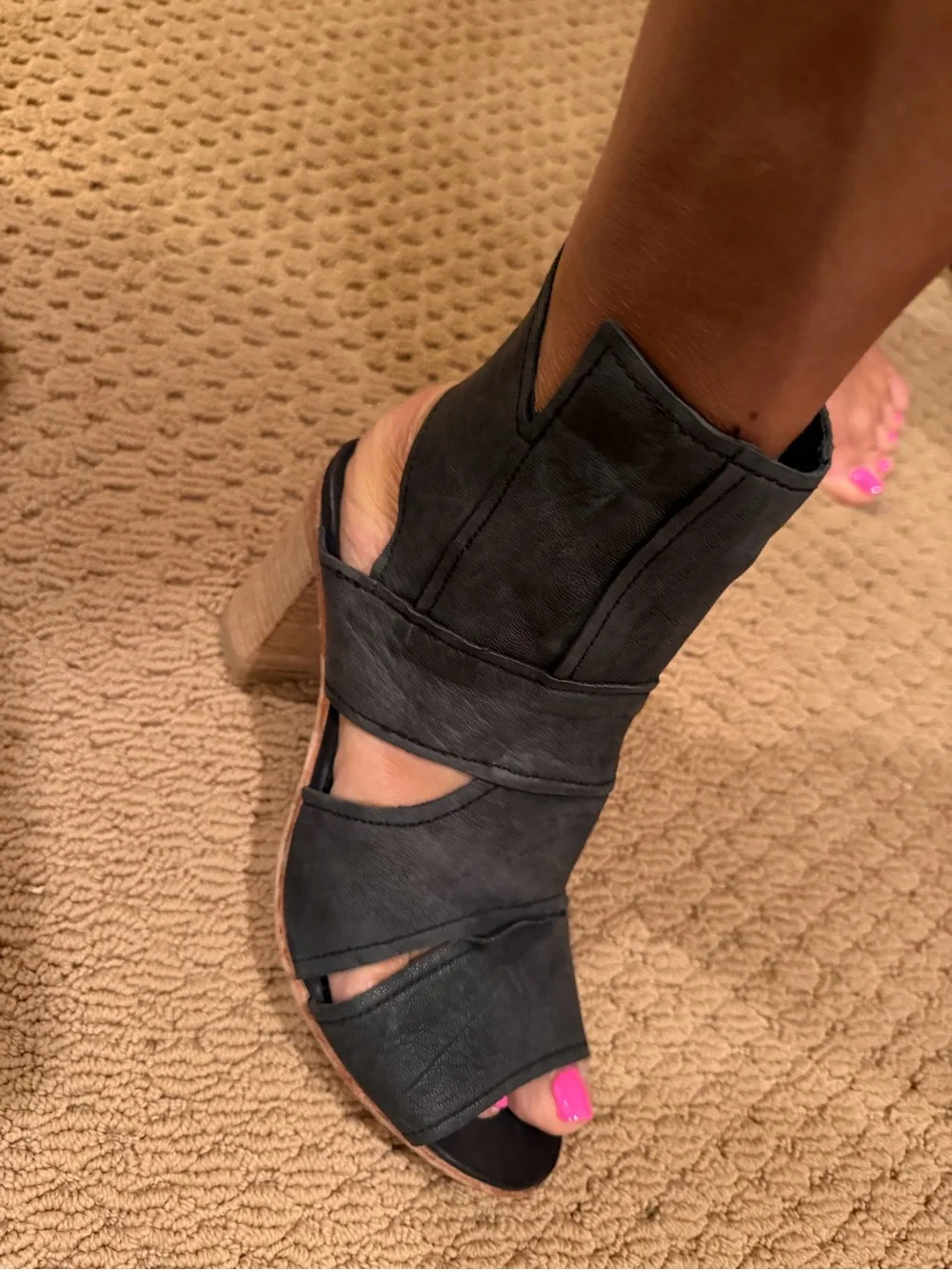 Free People Black Cutout Open-Toe Block Heel Sandals